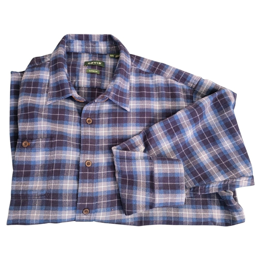 Orvis Perfect Flannel Men's XXL Blue Plaid Classic Fit Shacket Shirt Warm Layers